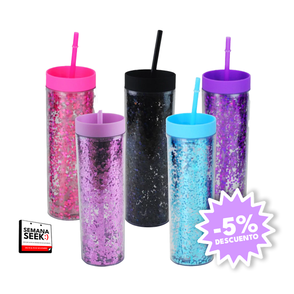 Vaso Skinny Glitter Tapa Mate