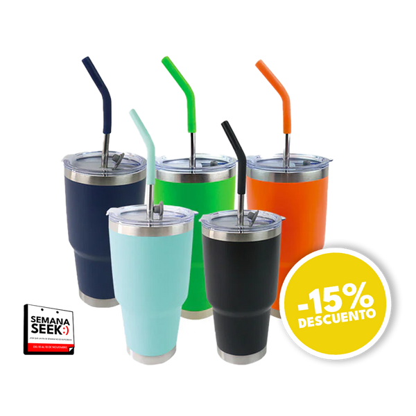 Vaso Aislante Mate Con Popote 30 oz