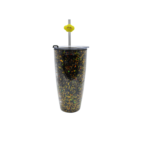 Vaso Glitter 800ml - Negro/Dorado