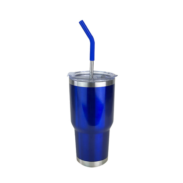 Vaso Aislante 30 oz Mate Azul Metálico con Popote