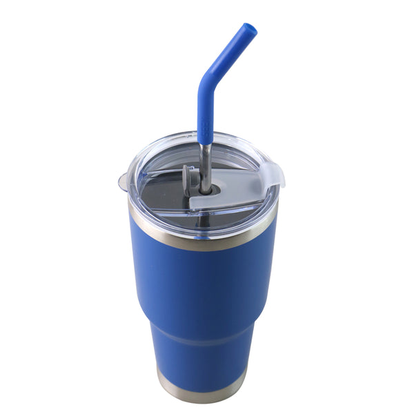 Vaso Aislante 30 oz Mate Azul con Popote