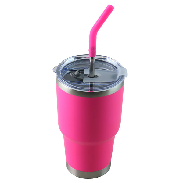 Vaso Aislante 30 oz Mate Rosa Neón con Popote