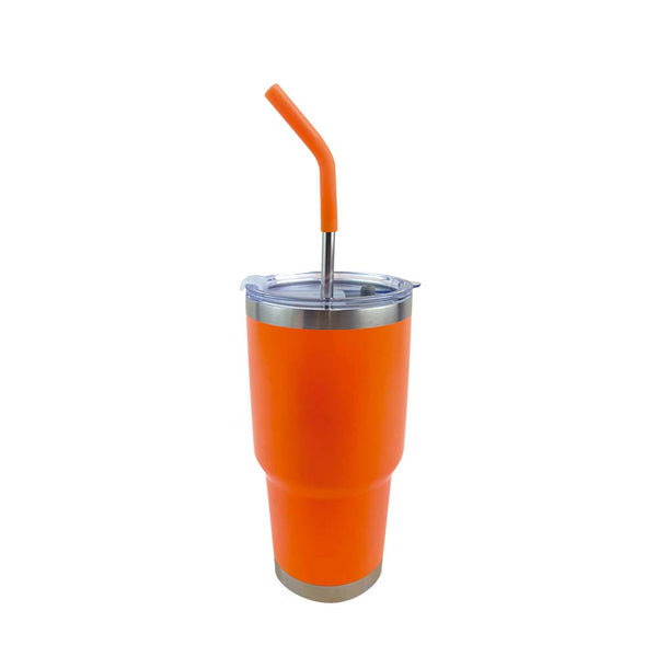 Vaso Aislante 30 oz Mate Naranja Neón con Popote