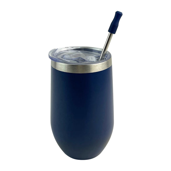 Vaso Whiskero 16 oz con Popote  Azul Marino