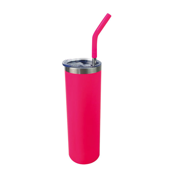 Skinny Aislante 20 Oz con Popote Rosa Neon