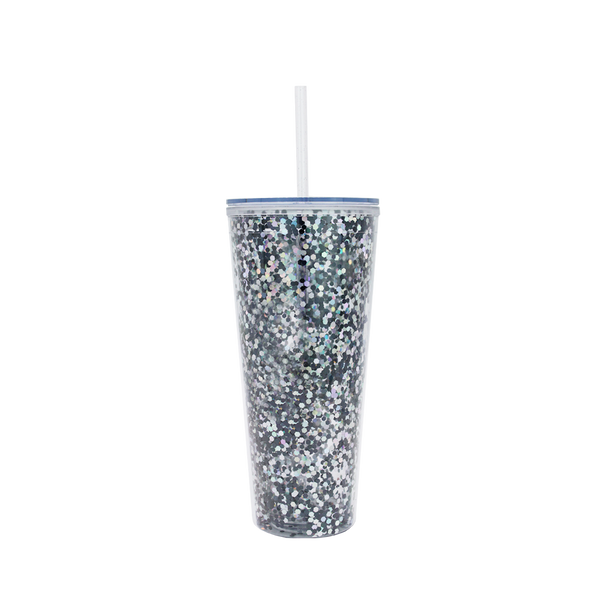 Classic Glitter Tapa Transparente 710 ml. - Negro / Plata