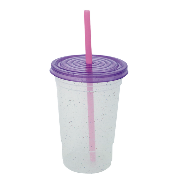 Vaso fiesta 20 oz. Chispas Tapa Morada